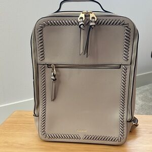 Calpak Taupe Leather-Trim Backpack with Woven Edge Detail